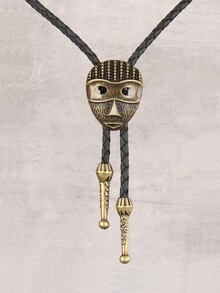 1條丹寧項鍊,配有復古高頂禮帽和合金猴臉面罩墜飾,男士長鍊適用於搖滾展演或衣領,是兄弟和父親的絕佳禮物 - 皮革款 - 查看 3