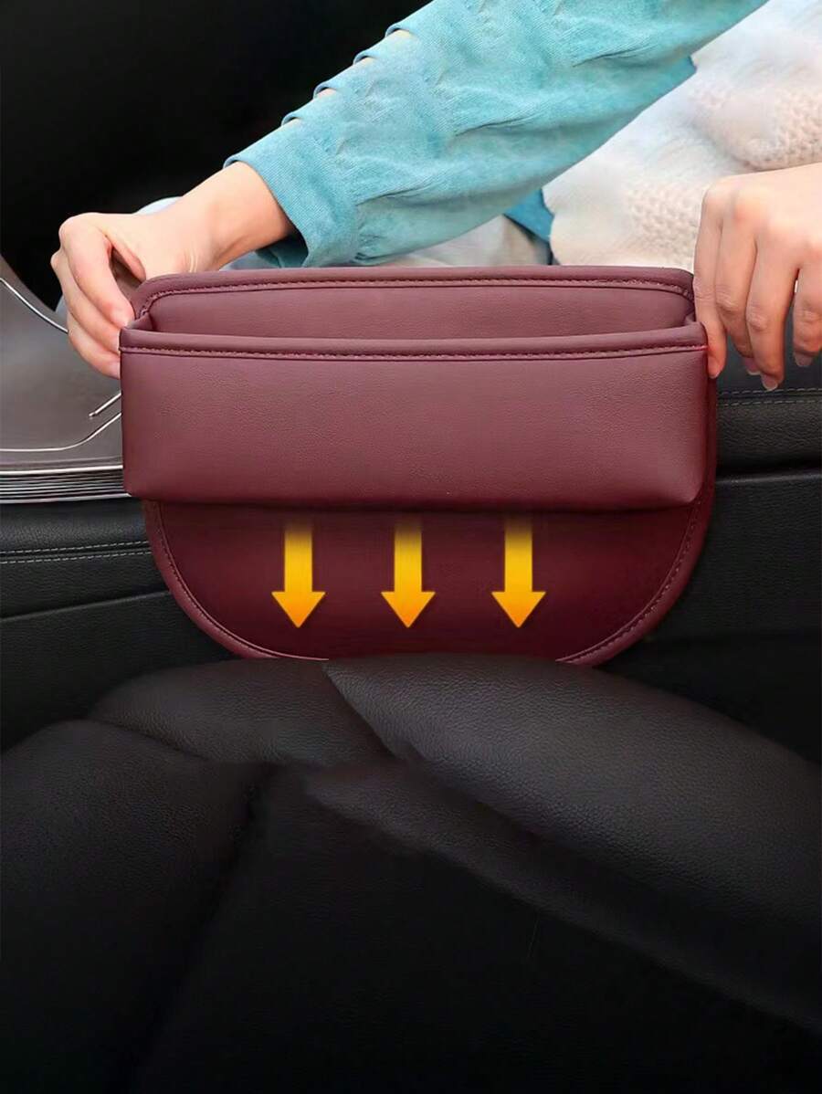 1pc Pu Leather Car Seat Seam Storage Organizer, Upgrade Your Car Management And Keep Your Items Safe And Tidy - Multicolor - View 1