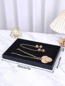 1入組大容量絲絨珠寶展示托盤，多功能項鍊手鐲收納盒，PU皮革珠寶儲存展示托盤。velvet絨面和PU皮革托盤寬敞，是理想的日常配件收納盒和展示器，適合儲存和展示珠寶和小物品。 - 黑色 - 查看 5