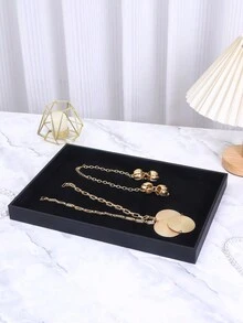 1入組大容量絲絨珠寶展示托盤，多功能項鍊手鐲收納盒，PU皮革珠寶儲存展示托盤。velvet絨面和PU皮革托盤寬敞，是理想的日常配件收納盒和展示器，適合儲存和展示珠寶和小物品。 - 黑色 - 查看 6