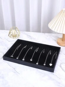 1入組大容量絲絨珠寶展示托盤，多功能項鍊手鐲收納盒，PU皮革珠寶儲存展示托盤。velvet絨面和PU皮革托盤寬敞，是理想的日常配件收納盒和展示器，適合儲存和展示珠寶和小物品。 - 黑色 - 查看 4