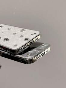 Compatible With IPhone 16 Electroplated Drop Glue Cream & Rhinestone Decor Shockproof Phone Case Compatible With IPhone - White - View 5