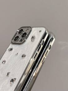 Compatible With IPhone 16 Electroplated Drop Glue Cream & Rhinestone Decor Shockproof Phone Case Compatible With IPhone - White - View 4