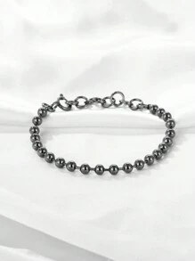 ZG YING ZHOU ZGYZ 1pc Fashionable Stainless Steel 18K Gold Color Small Bead Chain Bracelet, Unisex, Versatile For Nightclub, Wedding, Banquet, Style Black Small Ball Bead Strand Bracelet