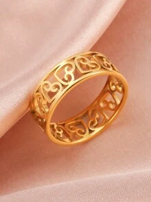 1入女士時尚不鏽鋼空心愛心戒指,極簡配飾,象徵永恆的愛,适用于結婚週年紀念和情人節女友禮物 - 愛心 - 查看 24