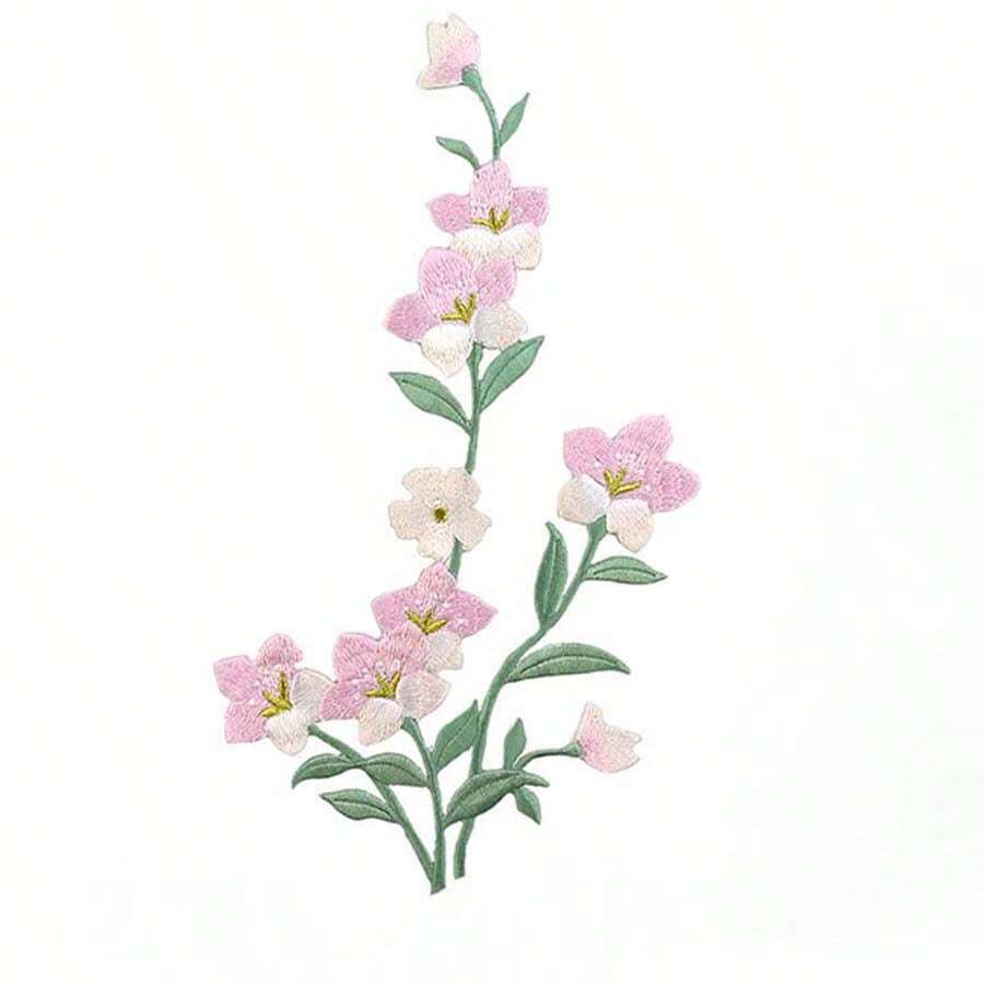 1pc Pink & Blue Embroidery Flower Cloth Patch With Adhesive Back