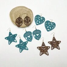 1套5對木質優雅時尚旅行耳環 - 彩色 - 查看 2