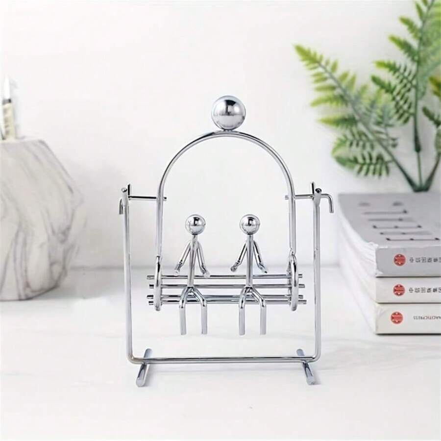 創意平衡球搖擺舉重小擺飾玩具不倒翁設計辦公桌裝飾 - 銀色 - 查看 1