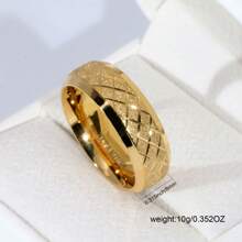 1pc 8mm Wide Matte Simple Style Gold Tungsten Steel Ring, Men's Single Wedding Band - White - View 2