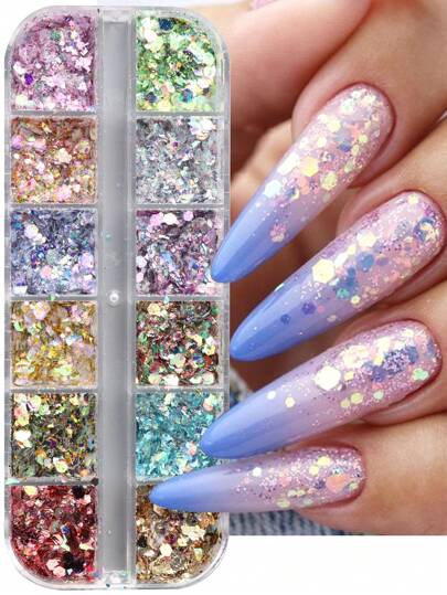 1 Box Mixed Holographic Hexagon Nail Glitter, Mermaid Nail Art Decorations, DIY Nail Jewelry, Nail Gems, Nail Accessories Nails Nail Supplies