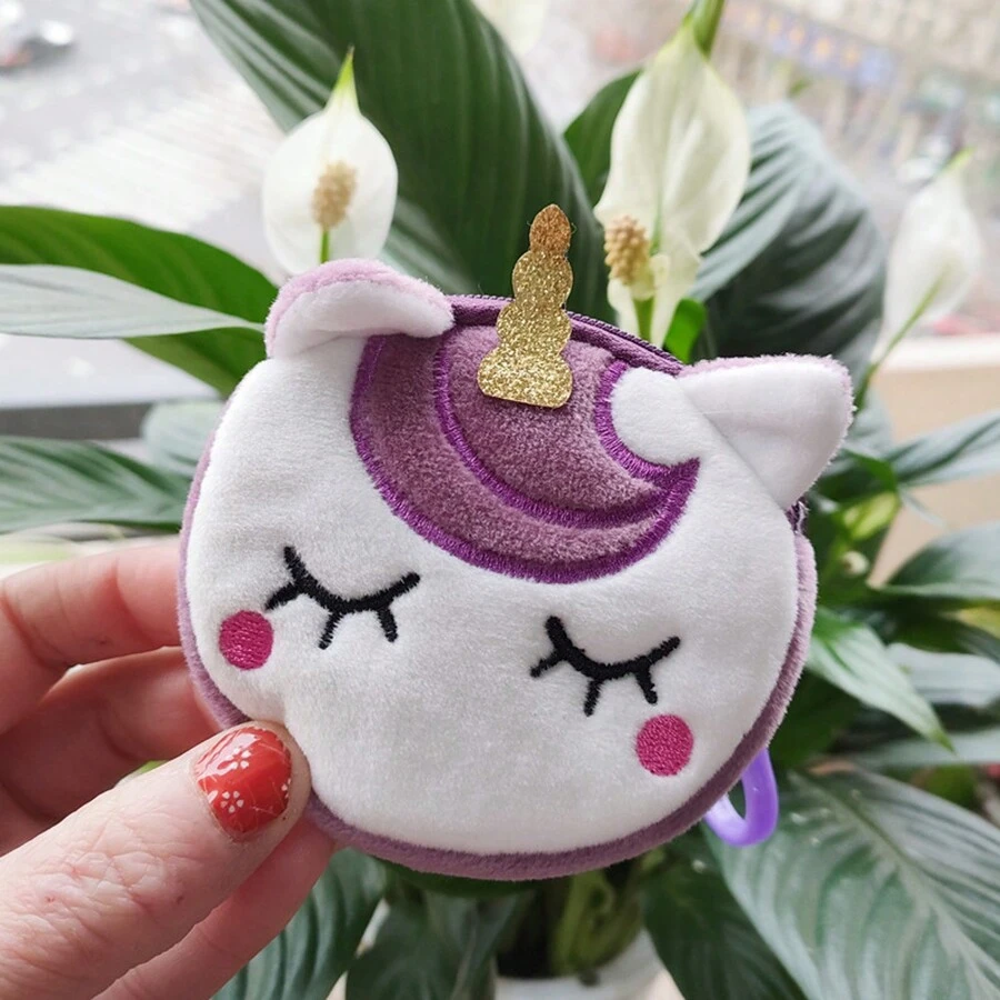 1Pc Japanese And Korean  Children's Cartoon Small Bag Plush Coin Purse Unicorn Can Love Student Pendant Coin Coin Purse - Purple - View 1