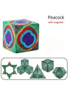 Cubo Mágico Tridimensional Antiestresse, Brinquedo Geométrico com Infinitas Possibilidades de Mudança Magnética, Aliviador de Tensão, Brinquedos Fidget Magnéticos, Maleáveis, Quebra-cabeças, Quebra-cabeças para Adultos, Quebra-cabeças - Multicolorido - Visão 3