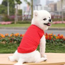 1pc Pet Clothes For Small Medium Dogs Solid T-Shirt Dogs Accessories Pet Supplies Cat Vest Shirts Pets Outfits - Red - View 3