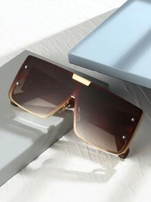 1 件男女通用金属方框休闲时尚眼镜，适合度假海滩配饰，眼镜色调，街头风格，适合毛衣夹克运动衫连帽衫皮裤和工装裤，适合夏季海滩度假、户外、旅行 - 咖啡棕 - 查看 2