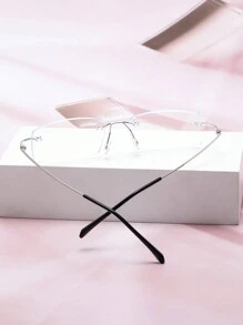 1 件装复古简约金属无框方形黑腿男女通用多功能时尚无度数眼镜，适合商务、办公室、参观、日常佩戴 - 銀色 - 查看 4