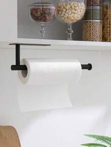 1入組不銹鋼紙巾架家用簡約素色廚房儲物架 - 黑色 - 查看 3