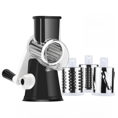 1 Set Of 3in1 Black Vegetable Slicer, Multifunctional Fruit Slicer, Countertop Rotary Shredder, Manual Food Grinder, Rotary Cheese Grater, Potato Chipper, Kitchen Tool