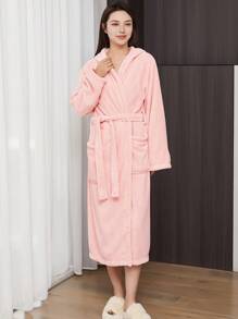 1 chiếc áo choàng tắm trùm đầu họa tiết quả dứa, áo choàng bằng vải nỉ san hô mềm mại thấm hút ấm áp dùng cho phòng tắm, phòng ngủ, hồ bơi, tất cả các mùa khi trở lại trường - Hồng - Xem 5