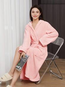 1 chiếc áo choàng tắm trùm đầu họa tiết quả dứa, áo choàng bằng vải nỉ san hô mềm mại thấm hút ấm áp dùng cho phòng tắm, phòng ngủ, hồ bơi, tất cả các mùa khi trở lại trường - Hồng - Xem 2