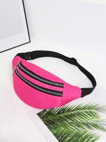 Casual And Simple Women's Waist Bag, Shoulder Bag, Crossbody Bag, Solid Color, Multiple Layers, Waterproof, Preppy Bum Bag For The First Day Of School - Hot Pink - View 1