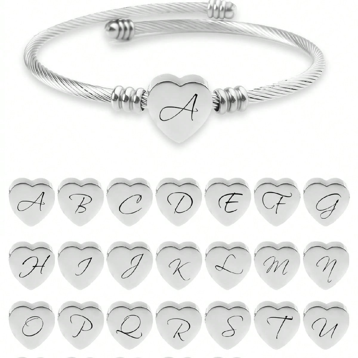 Pieza Pulsera personalizada de acero inoxidable con inicial de 26 letras, regalo sorpresa unisex para familia y amigos
