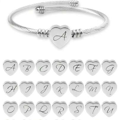 1 件不锈钢个性化 26 个字母首字母手链，男女通用，适合送给家人和朋友的惊喜礼物