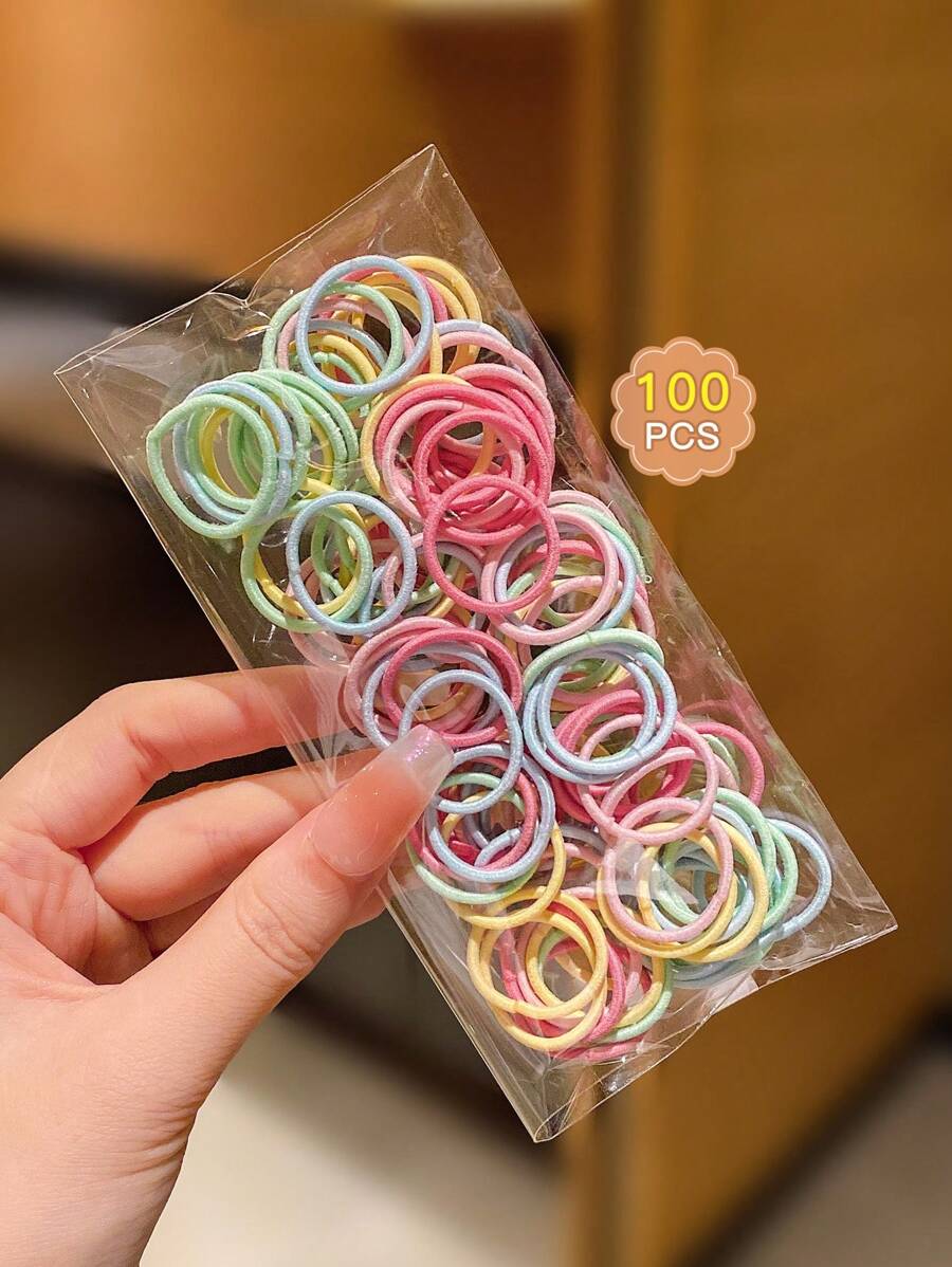 100pcs/Pack Children's Colorful Basic High Elasticity Hairband - Multicolor - View 1