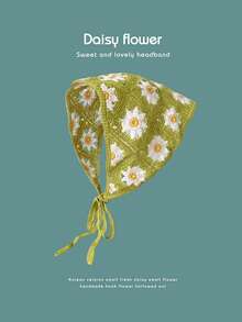 1入女士甜美可愛手工編織花朵空心束髮帶,雛菊三角圍巾,適用於春夏日常穿著 - 彩色 - 查看 8