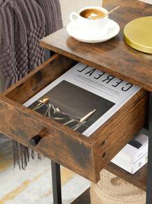 VASAGLE Nightstand, End Table, Tall Bedside Table With A Drawer And 2 Storage Shelves, Space Saving, Industrial Accent Table, Rustic Brown And Black - Chocolate Brown - View 4