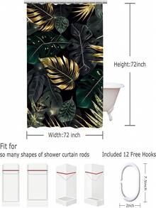 1入組簡約創意ins元素印刷防水淋浴簾,極簡時尚風格,適用於浴室裝飾 - 彩色 - 查看 2