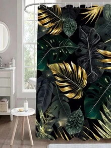 1入組簡約創意ins元素印刷防水淋浴簾,極簡時尚風格,適用於浴室裝飾 - 彩色 - 查看 3