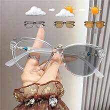 1 件女士心形时尚眼镜现代简约风格变色时尚眼镜 - 黑色 - 查看 3