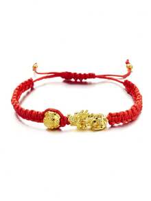 1入組朋克風紅色手工編織貔貅吉祥手鍊,男女皆宜禮物