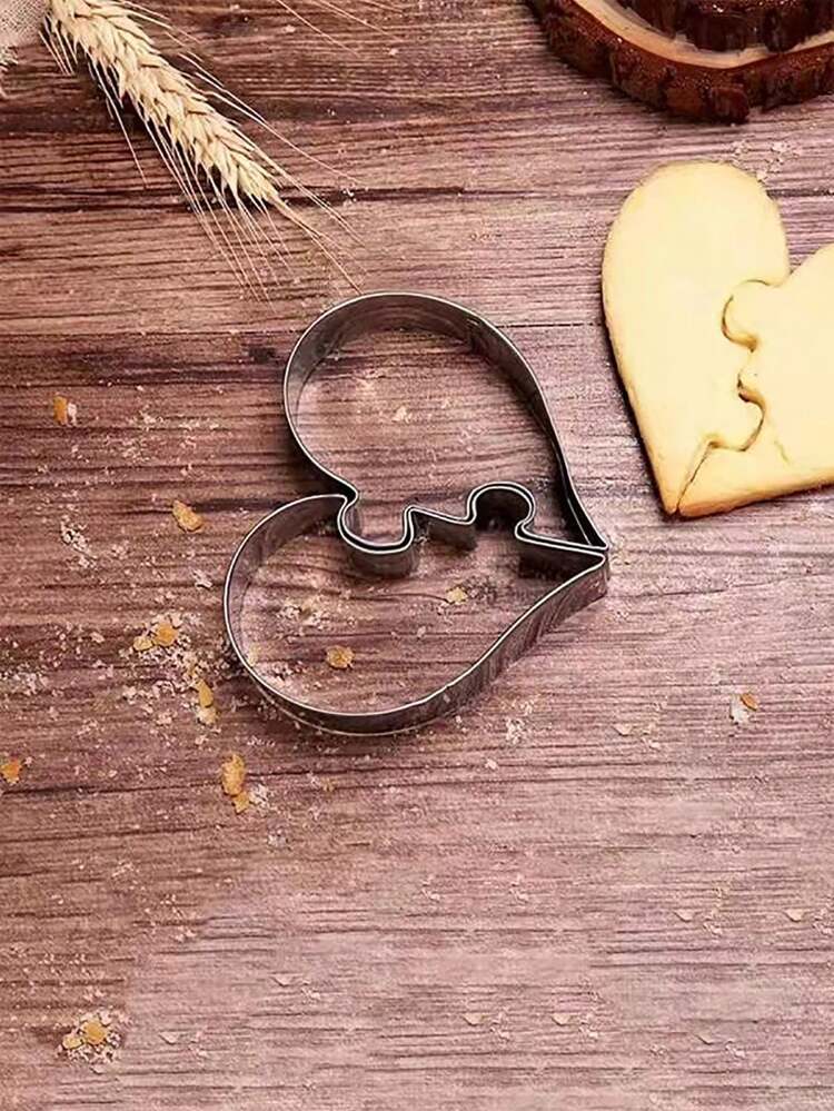 Stampini Per Biscotti A Forma Di Cuore In Acciaio Inox – Set Da 2 Pezzi Con Design A Puzzle, Perfetti Per San Valentino, Matrimoni E Feste