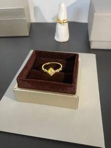 鍍金s925純銀方戒指,作為結婚週年紀念禮物十分適合女性 - 黃金色 - 查看 5