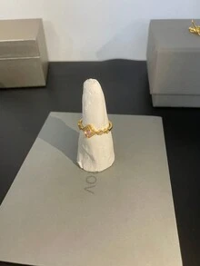 鍍金s925純銀方戒指,作為結婚週年紀念禮物十分適合女性 - 黃金色 - 查看 2