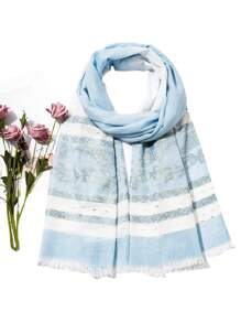 1入組女性流行金線條紋漸層羊絨大披肩,可當頭巾、披肩,適合春夏日常裝飾