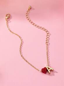 1 件欧美风格时尚个性化金属 A-Z 26 字母红色心形镶嵌红色水钻情书名字手链，适合女性日常佩戴、情人节礼物、节日礼物、毕业季和返校礼物情人节、妈妈、母亲、母亲节、礼物 - 金黃色 - 查看 4