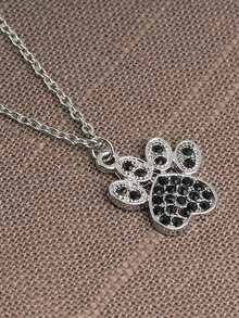 時尚可愛的寵物爪印鑽石吊墜項鍊,適合女性 - 復古銀色 - 查看 3