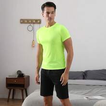 Men's 3pcs Quick Dry Breathable Loose Fitness Training Short Sleeve Sports T-Shirt For Running In Summer Gym Clothes Men - Navy Blue - View 3