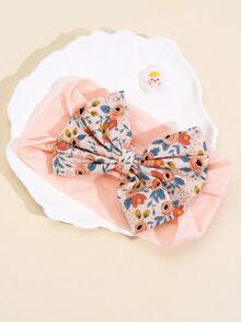 1pc Pink Bow Headband For Kids,Flower Pattern Elastic Hairband,Spring Hair Band For Baby,Kids Baby Hair Accessories - Pink - View 6