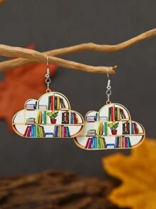1 par de pendientes creativos de libros de madera con diseño de papelería, joyería para el Día del Maestro