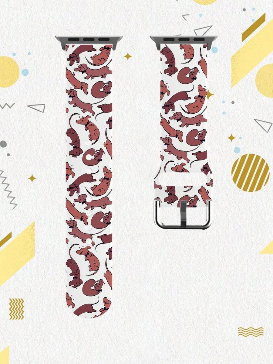 1pc Cute Twisted Dog Pattern Tpu Watch Band Compatible With 38/40/41/42/44/45/49mm Apple Watch Ultra/Se/8/7/6/5/4/3/2/1 - Multicolor - View 1