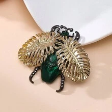 1pc Vintage Alloy Rhinestone Beetle Design Brooch For Suits, Coats, Sweaters, Suitable For Both Men And Women Daily Use - Dark Green - View 4