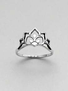 1pc Minimalistic And Fashionable Hollow Out Lotus Ring, Suitable For Ladies To Wear On Anniversary, Birthday Party - Silver - View 1
