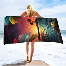 1pc Landscape Pattern Beach Towel, Modern Microfiber Bath Towel For Holiday, Camping, Swimming, Bathing, Gift - Multicolor - View 4