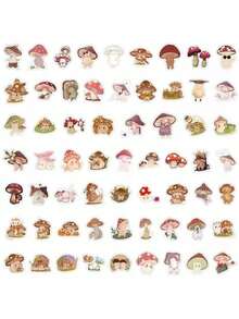 60入組可愛的卡通蘑菇貼紙、農舍風貼紙、蘑菇裝飾乙烯基防水貼紙,適用於水瓶、電腦、筆記本電腦、手機、行李箱等 - 60pcs貼紙 - 查看 2
