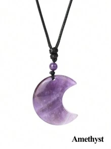 1件装灵气疗愈新月水晶项链天然石吊坠虎眼石紫水晶粉晶黑曜石蛋白石绳编项链 H092 - Necklace - 查看 9