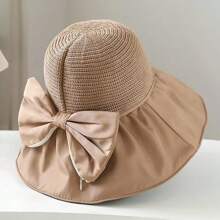 1入女士寬邊太陽帽，帶有蝴蝶結和收納功能，夏季戶外活動遮陽帽 - 彩色 - 查看 7
