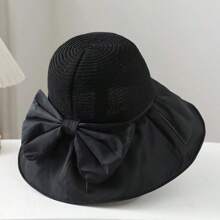 1入女士寬邊太陽帽，帶有蝴蝶結和收納功能，夏季戶外活動遮陽帽 - 彩色 - 查看 5